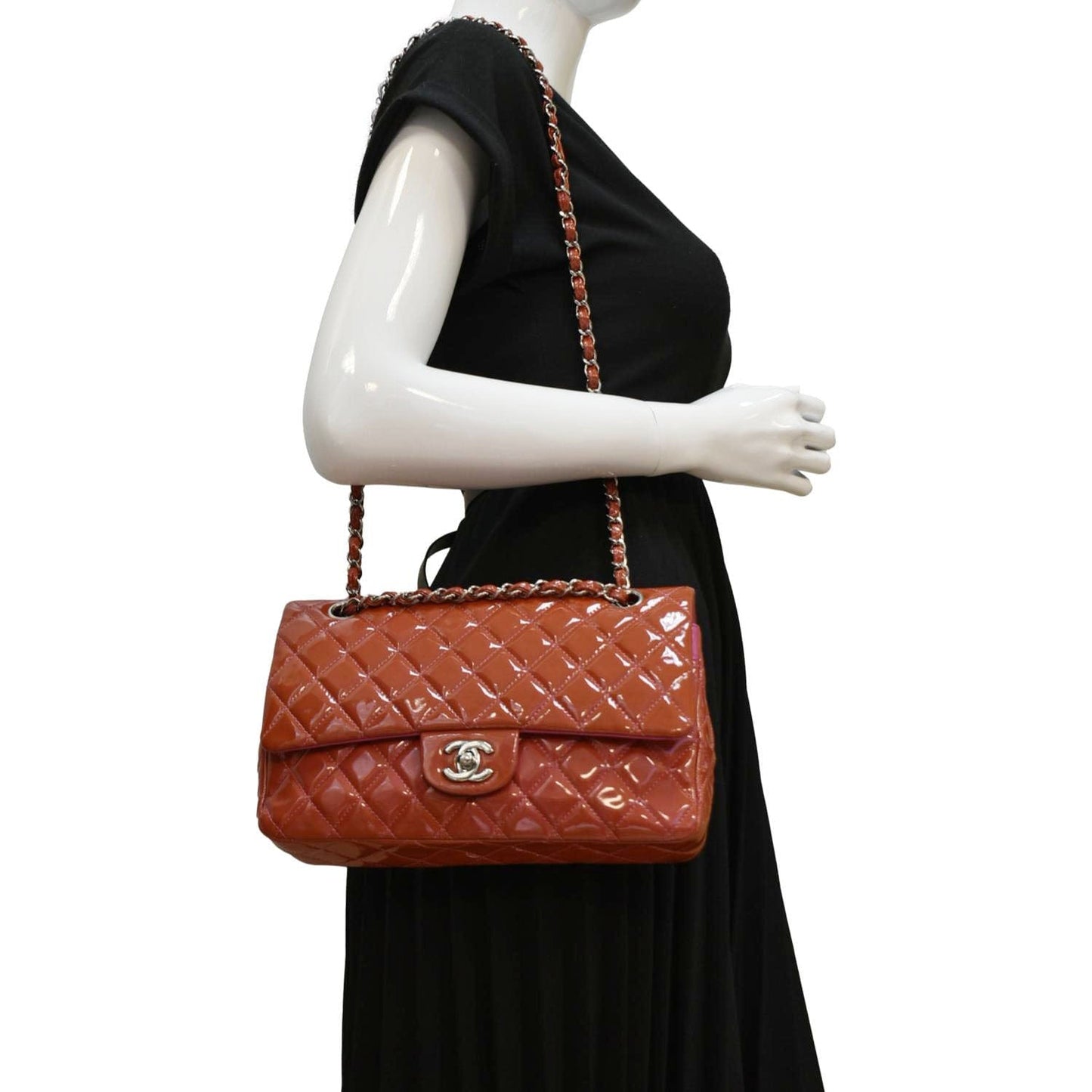 Chanel Classic Double Flap Patent Leather Red Travel Bag Red 2