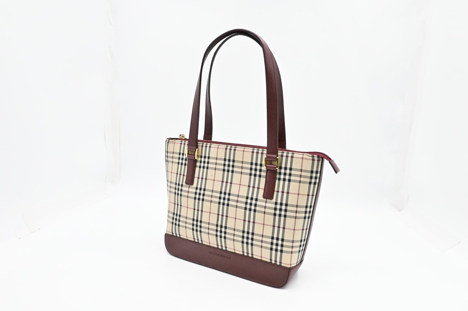 Burberry Shoulder Bag In Checked Canvas Cream
