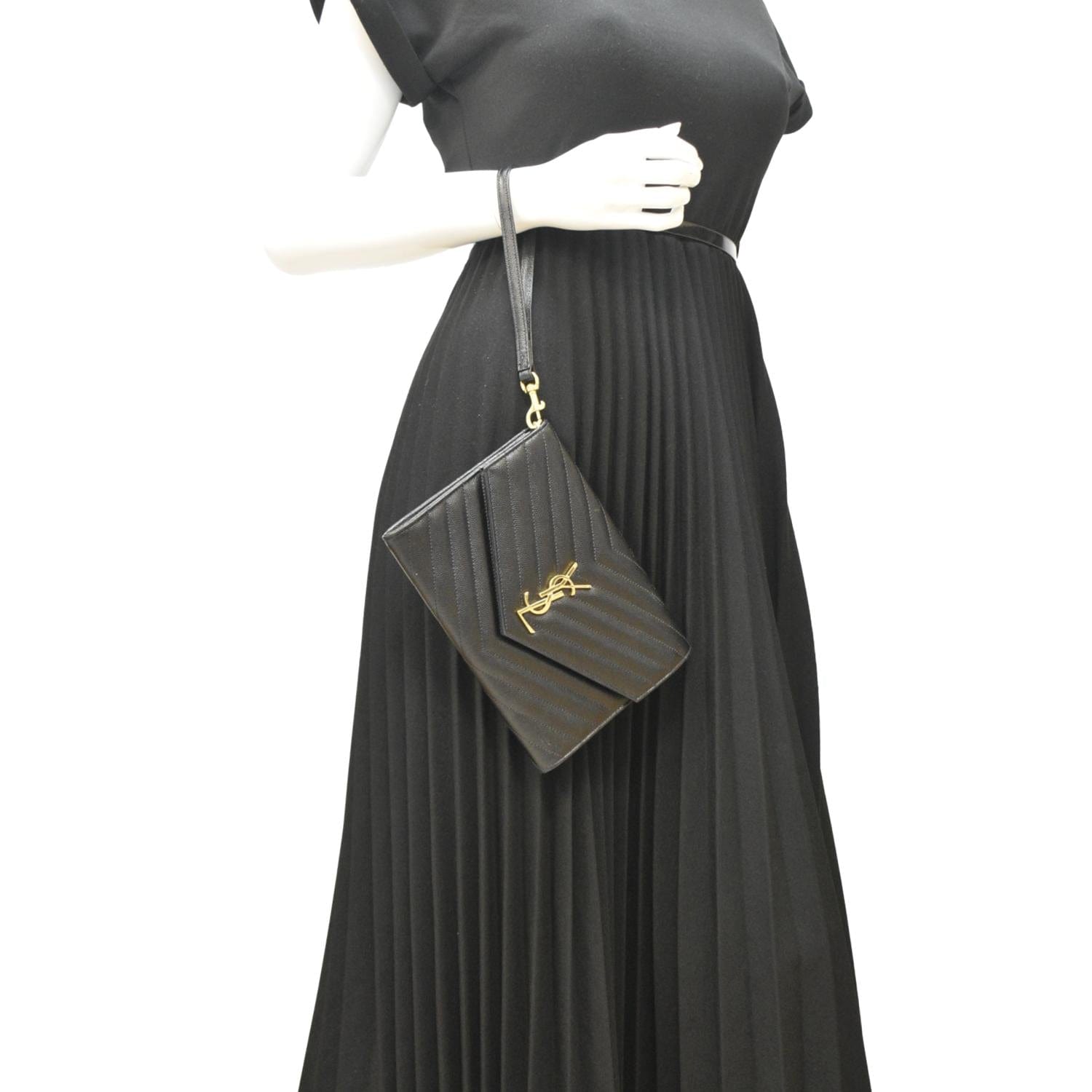YSL Saint Laurent Saint Clutch Medium Pouch Leather Matelasse Clutch Bag
