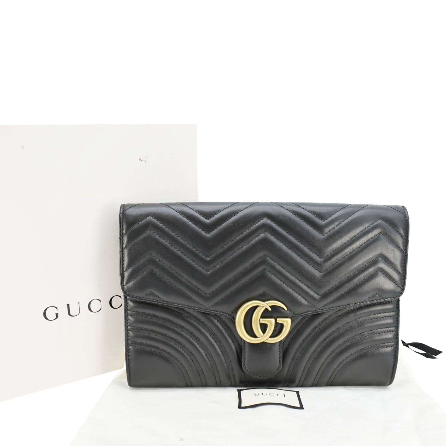 Gucci Marmont Chevron Clutch Bag Leather Matelasse
