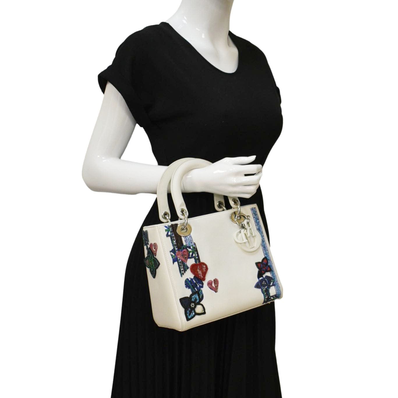 Dior Lady Patch Embellished Tote Bag Leather White