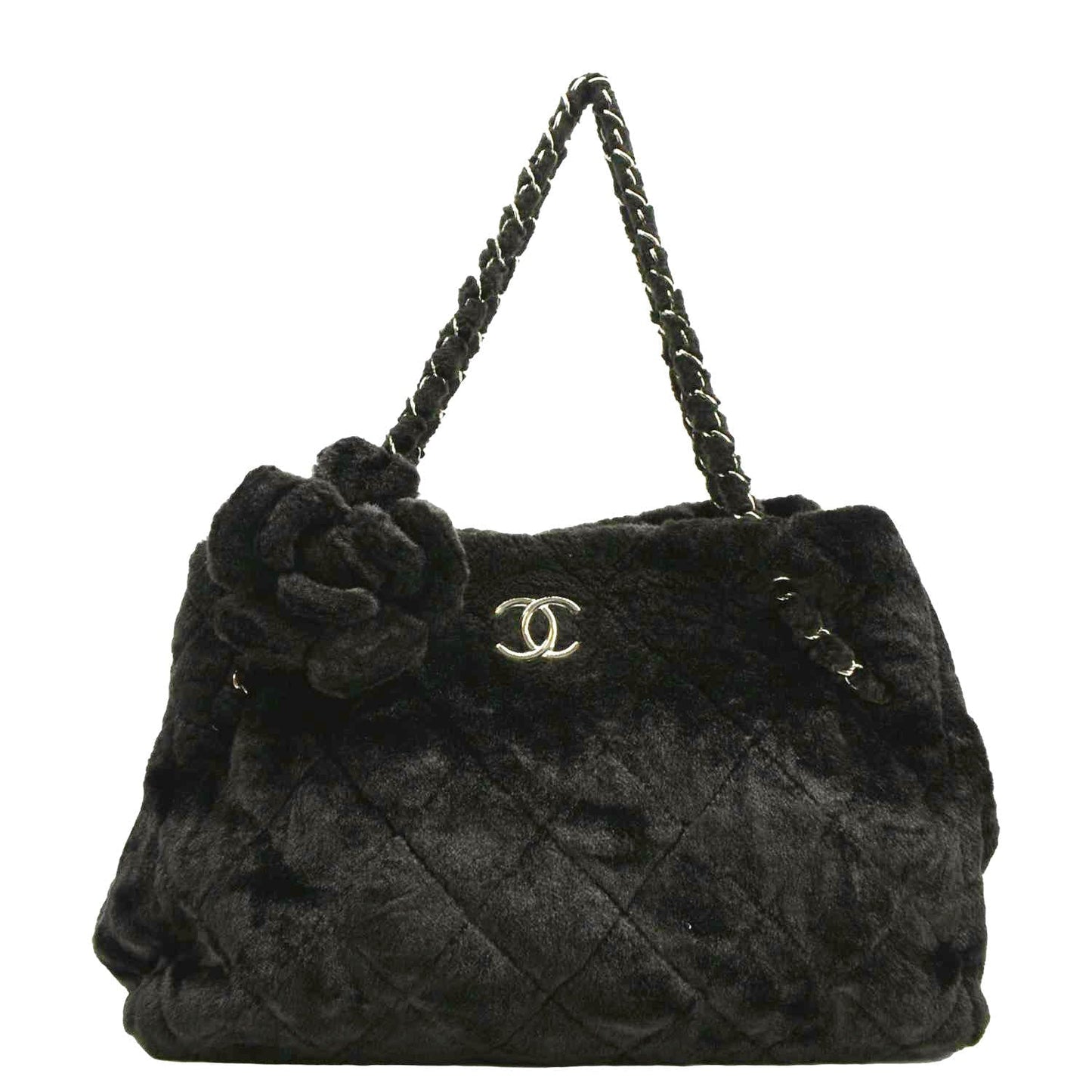 Chanel Camellia Fantasy Faux Fur Black Travel Bag