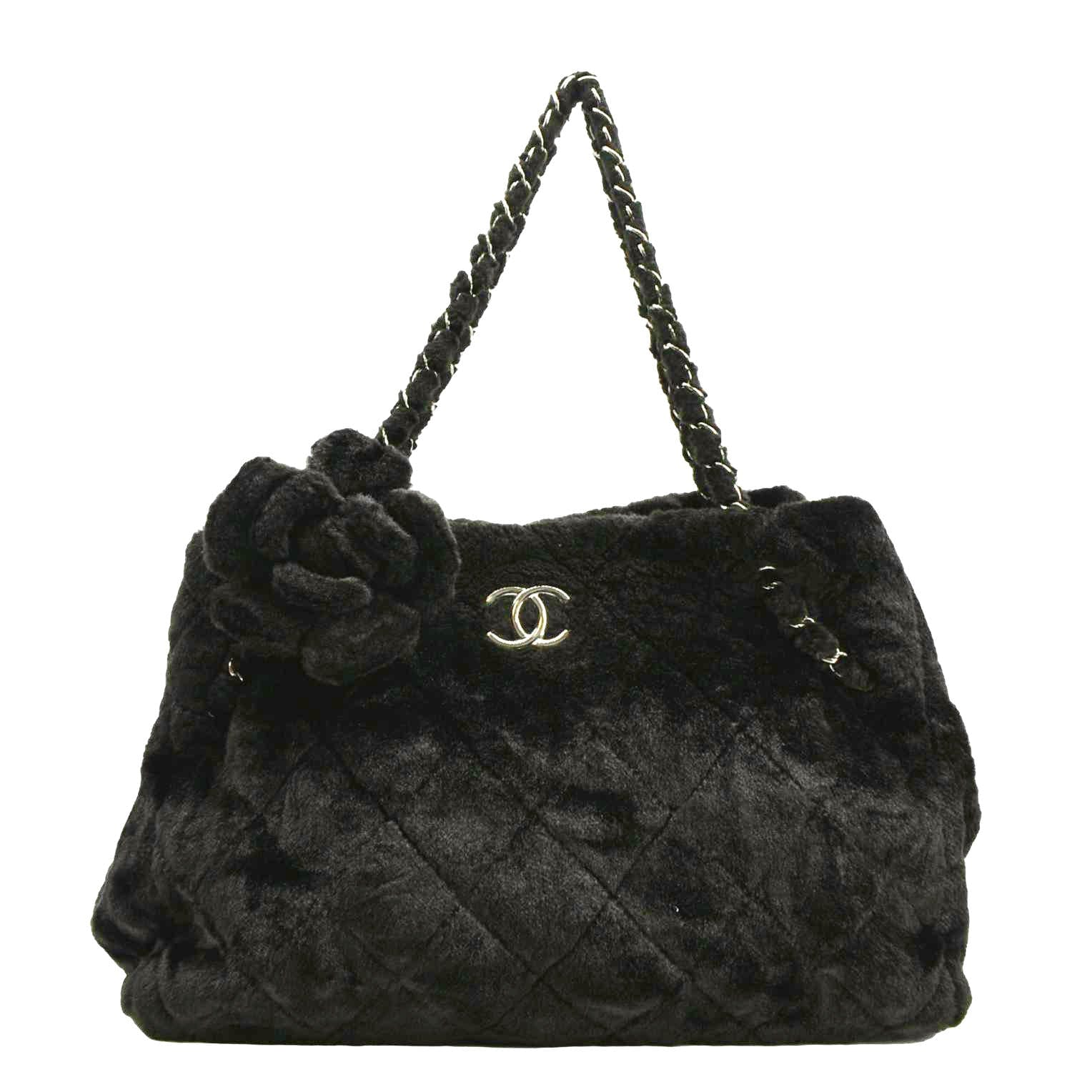 Chanel Camellia Fantasy Faux Fur Black Travel Bag