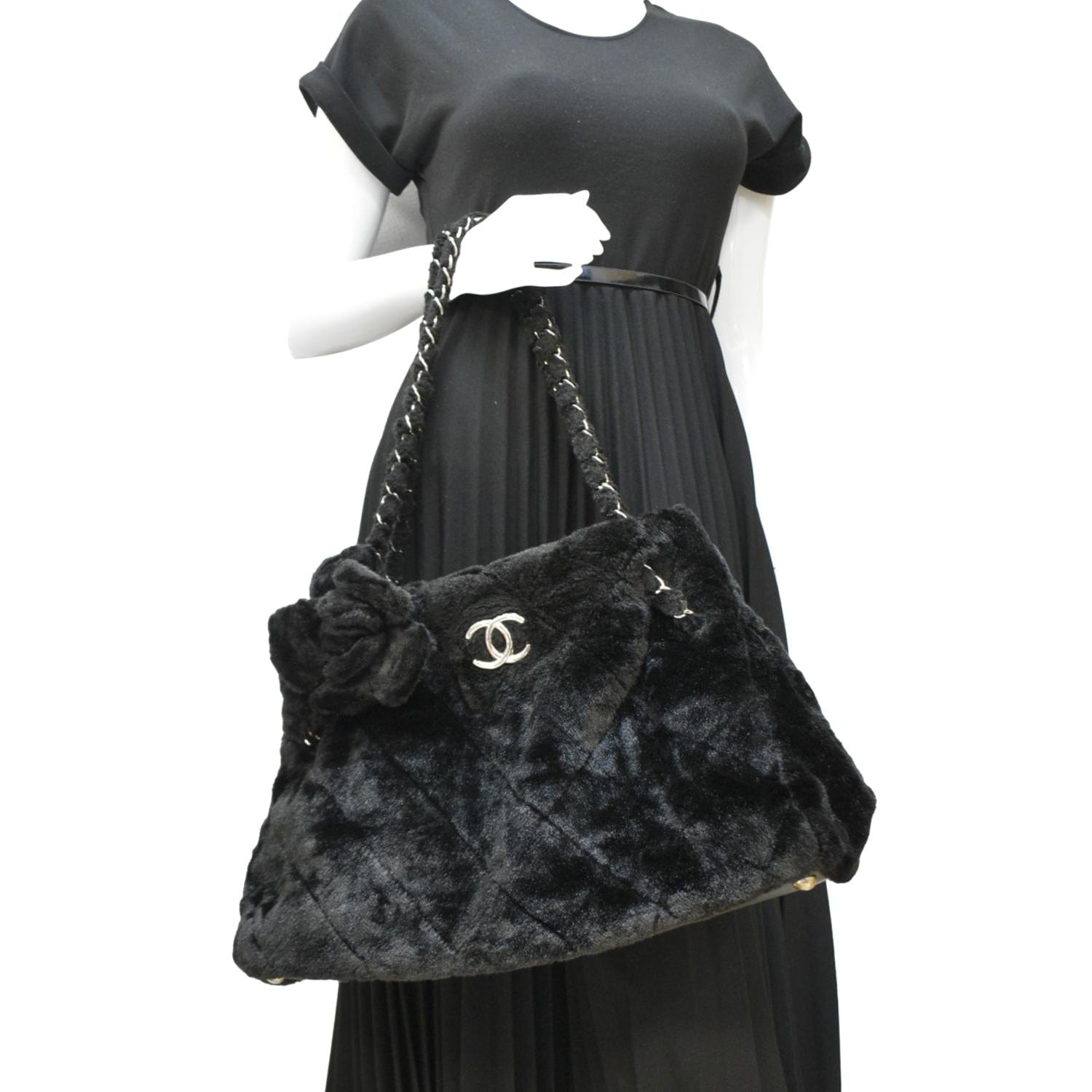 Chanel Camellia Fantasy Faux Fur Black Travel Bag