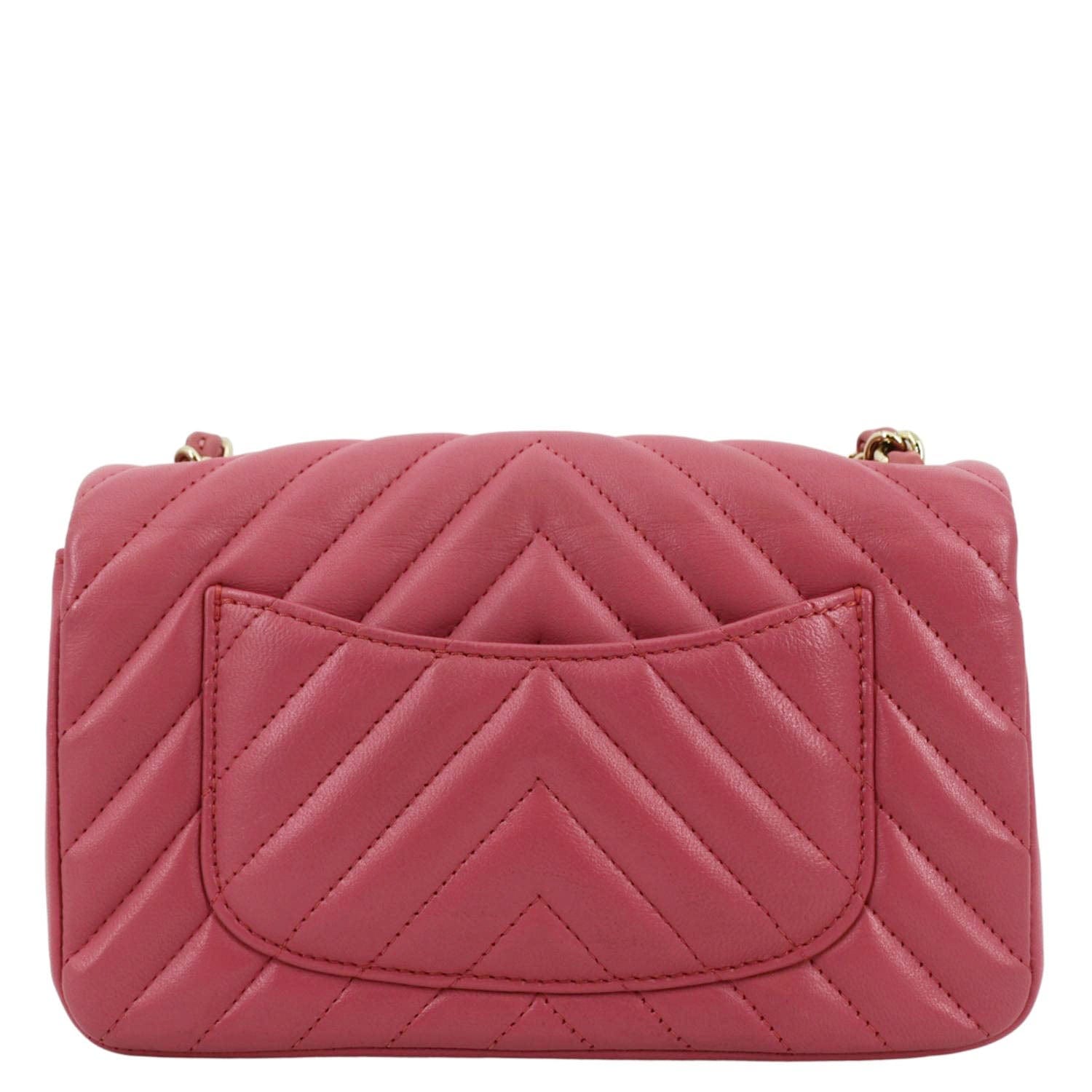 Chanel Timeless Classic Square Flap Chevron Calfskin Leather Crossbody Bag Pink