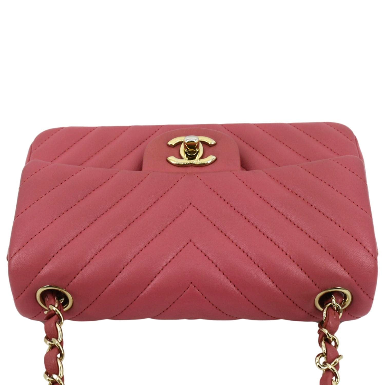 Chanel Timeless Classic Square Flap Chevron Calfskin Leather Crossbody Bag Pink