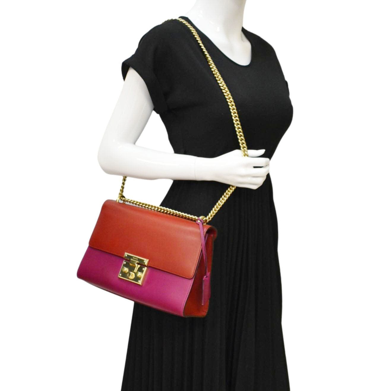 Gucci Padlock Leathrer Shoulder Bag Red Medium