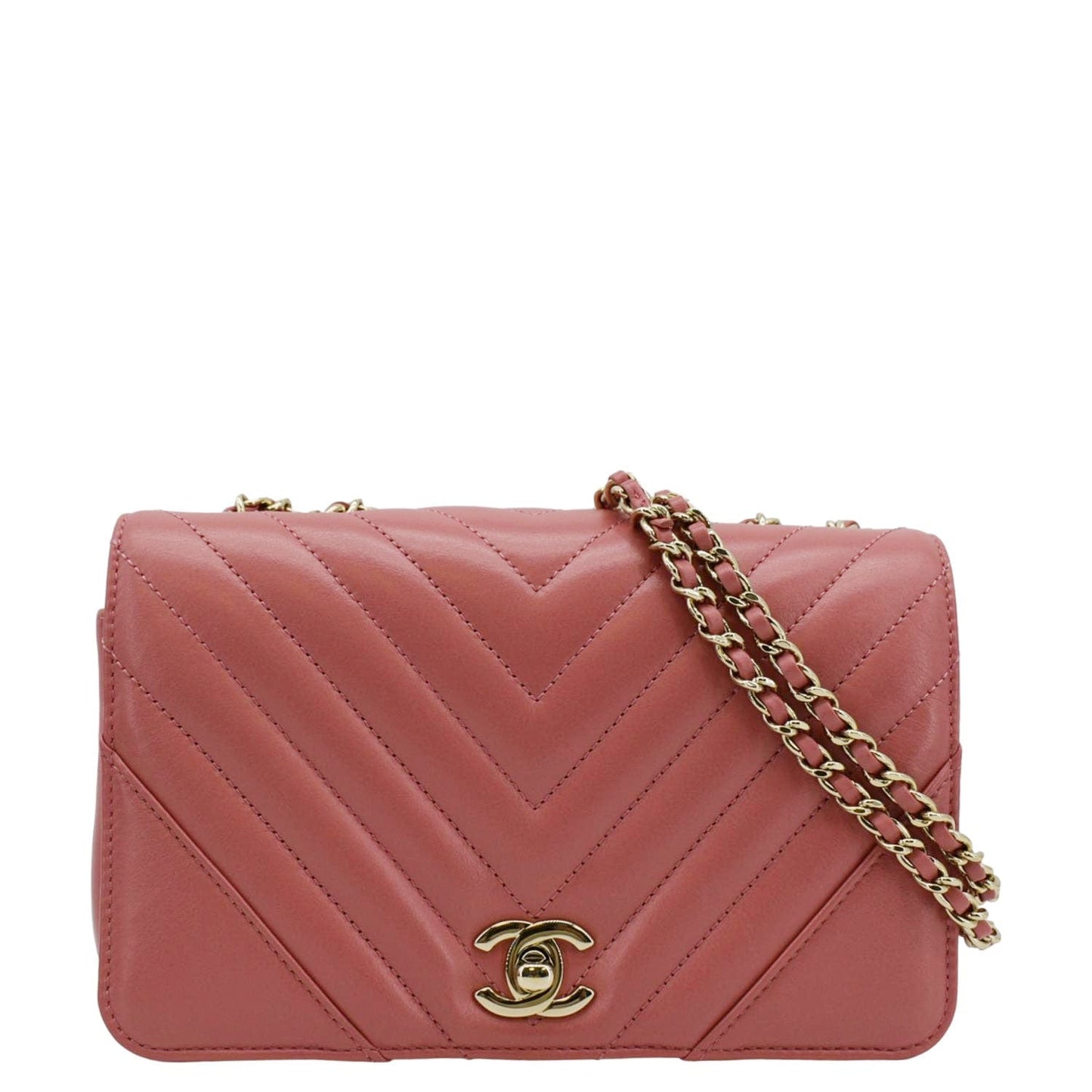 Chanel Statement Flap Quilted Chevron Pink Travel Bag Mini Chevron