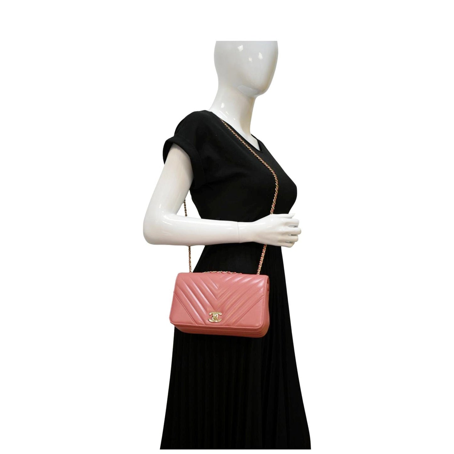 Chanel Statement Flap Quilted Chevron Pink Travel Bag Mini Chevron
