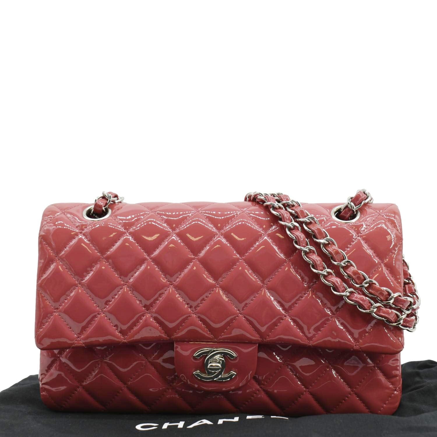 Chanel Classic Double Flap Patent Rose Leather Pink Travel Bag