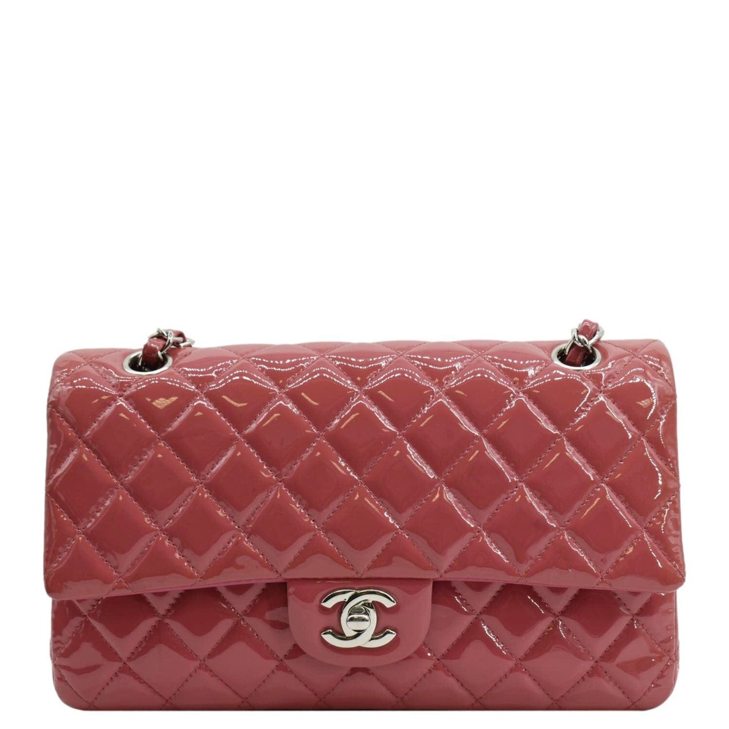 Chanel Classic Double Flap Patent Rose Leather Pink Travel Bag