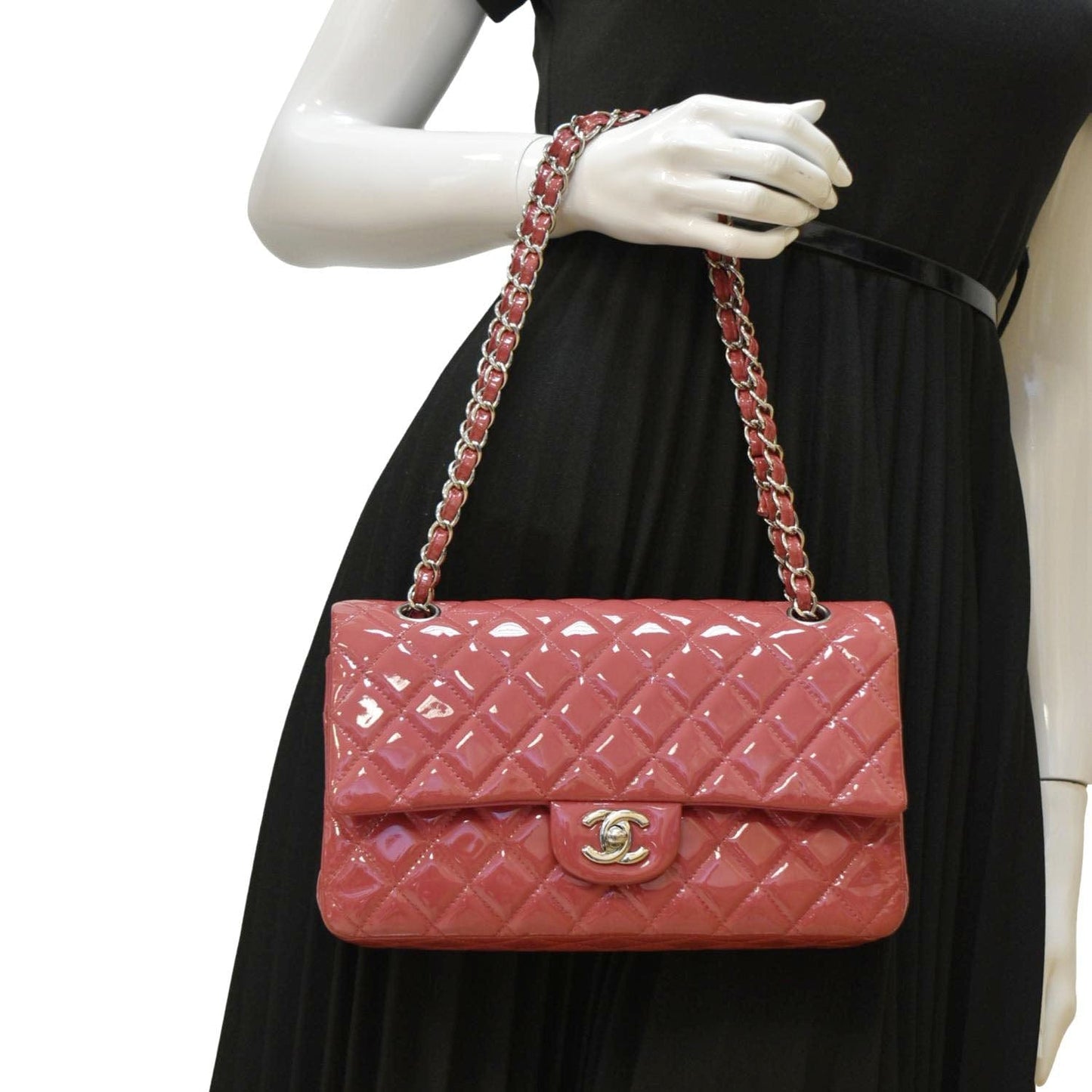 Chanel Classic Double Flap Patent Rose Leather Pink Travel Bag
