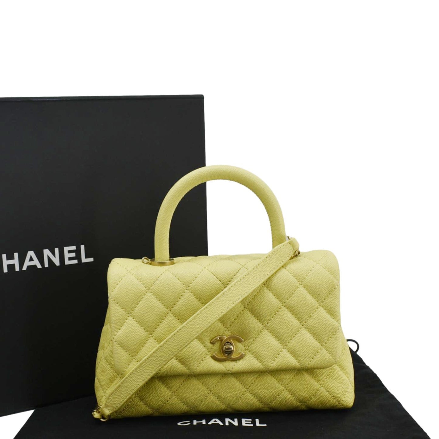 Chanel CC Coco Flap Caviar Top Leather Yellow Travel Bag