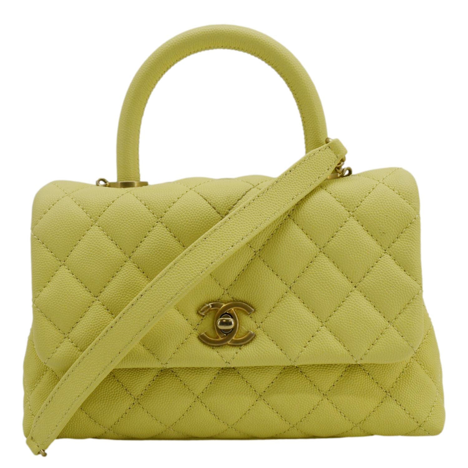 Chanel CC Coco Flap Caviar Top Leather Yellow Travel Bag