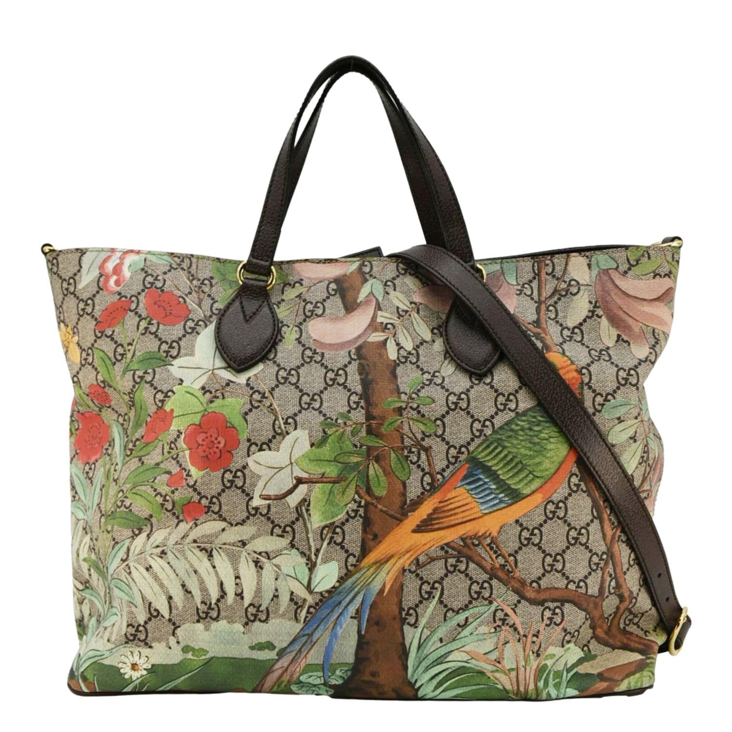 Gucci Tian Print Supreme Tote Shoulder Bag Canvas Beige