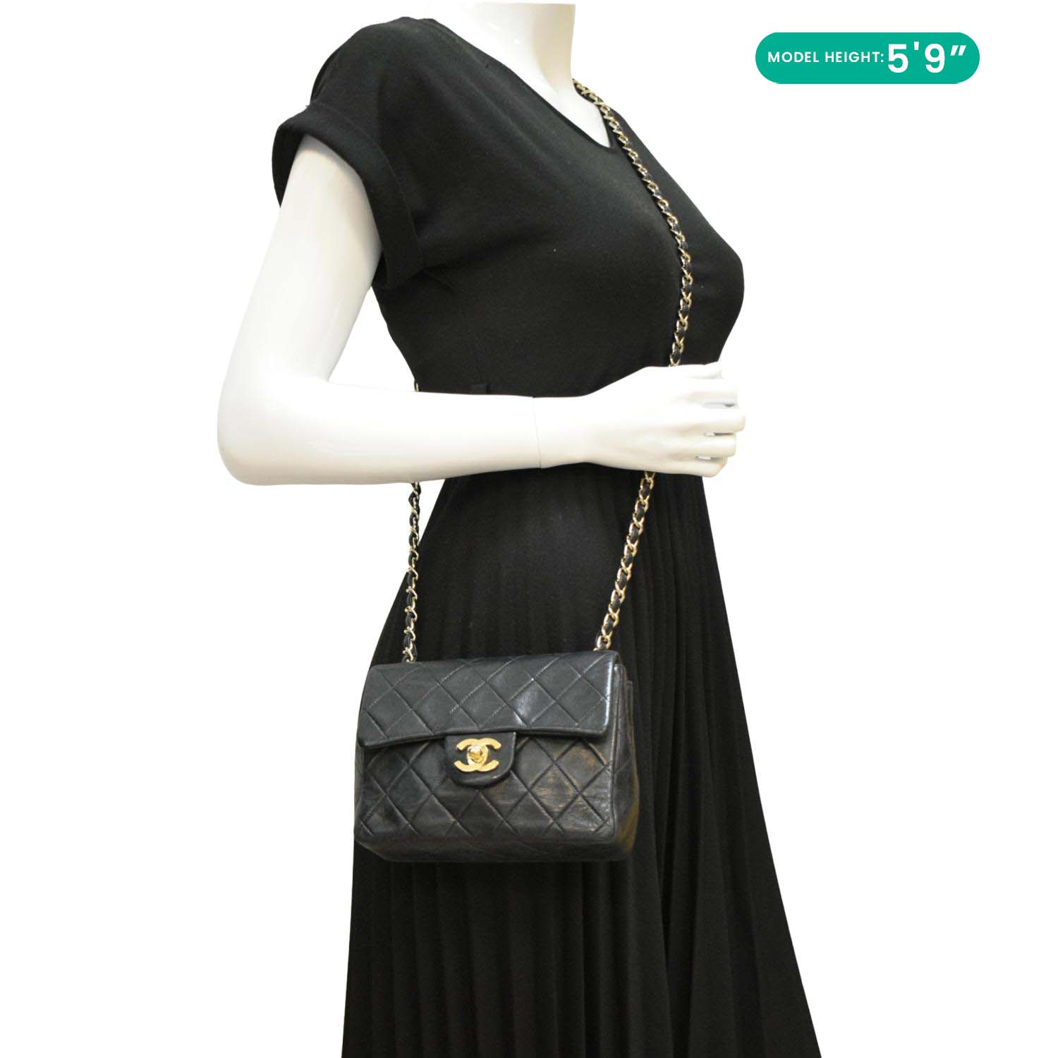 Chanel Classic Flap Square Leather Lambskin Black Travel Bag