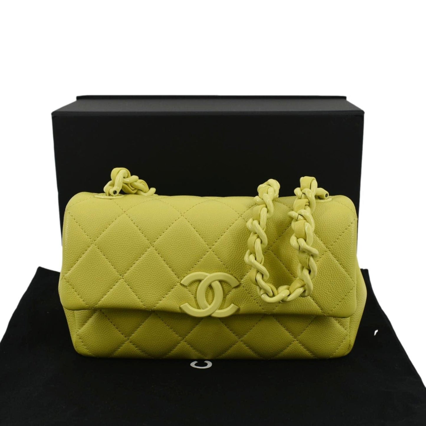 Chanel My Everything Caviar Quilted Flap Leather Yellow Travel Bag