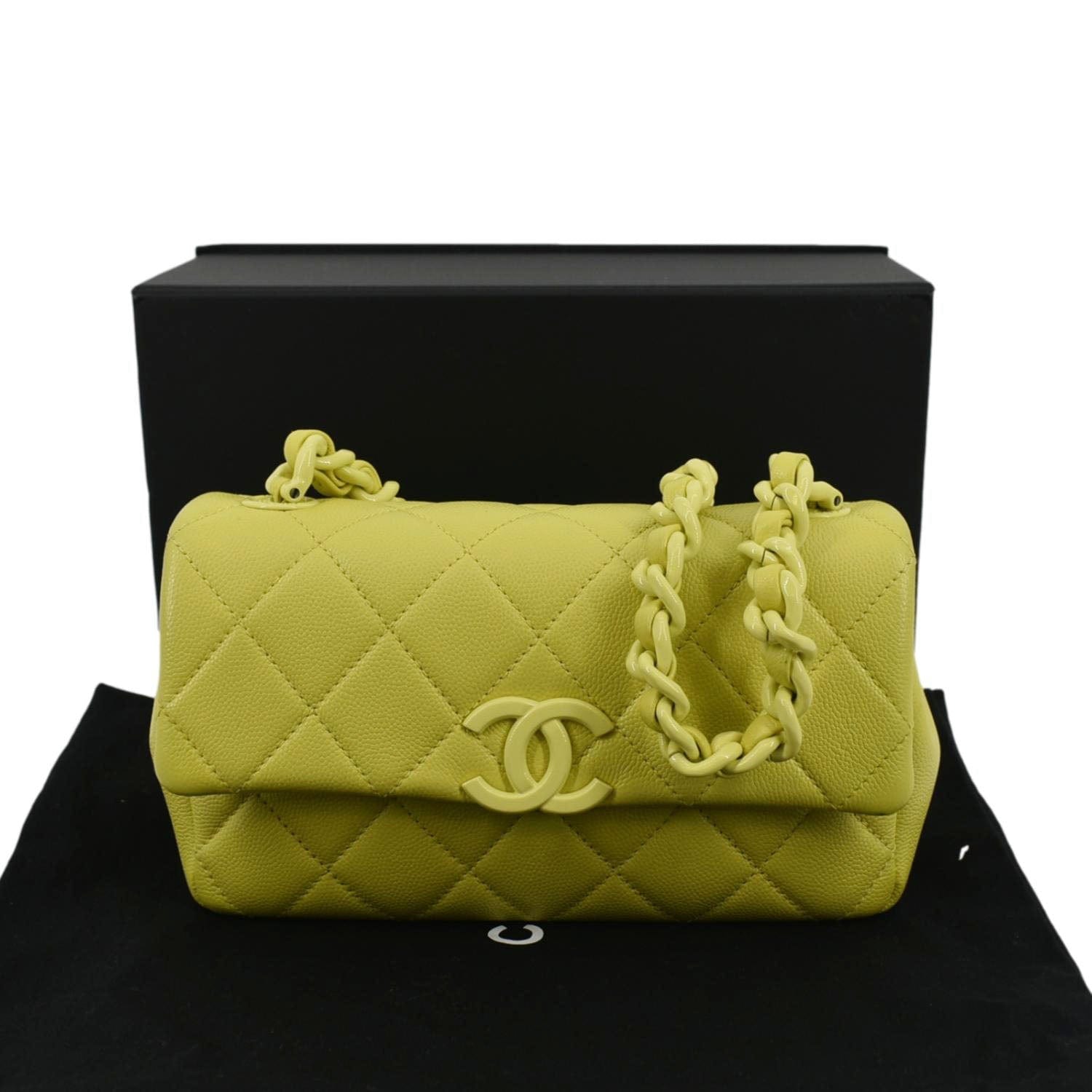 Chanel My Everything Caviar Quilted Flap Leather Yellow Travel Bag