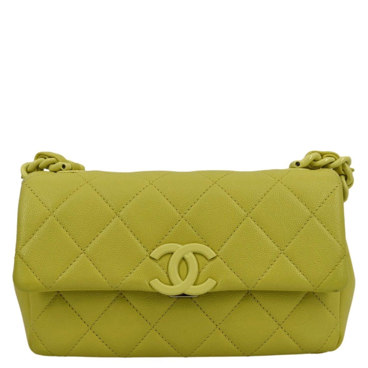 Chanel My Everything Caviar Quilted Flap Leather Yellow Travel Bag