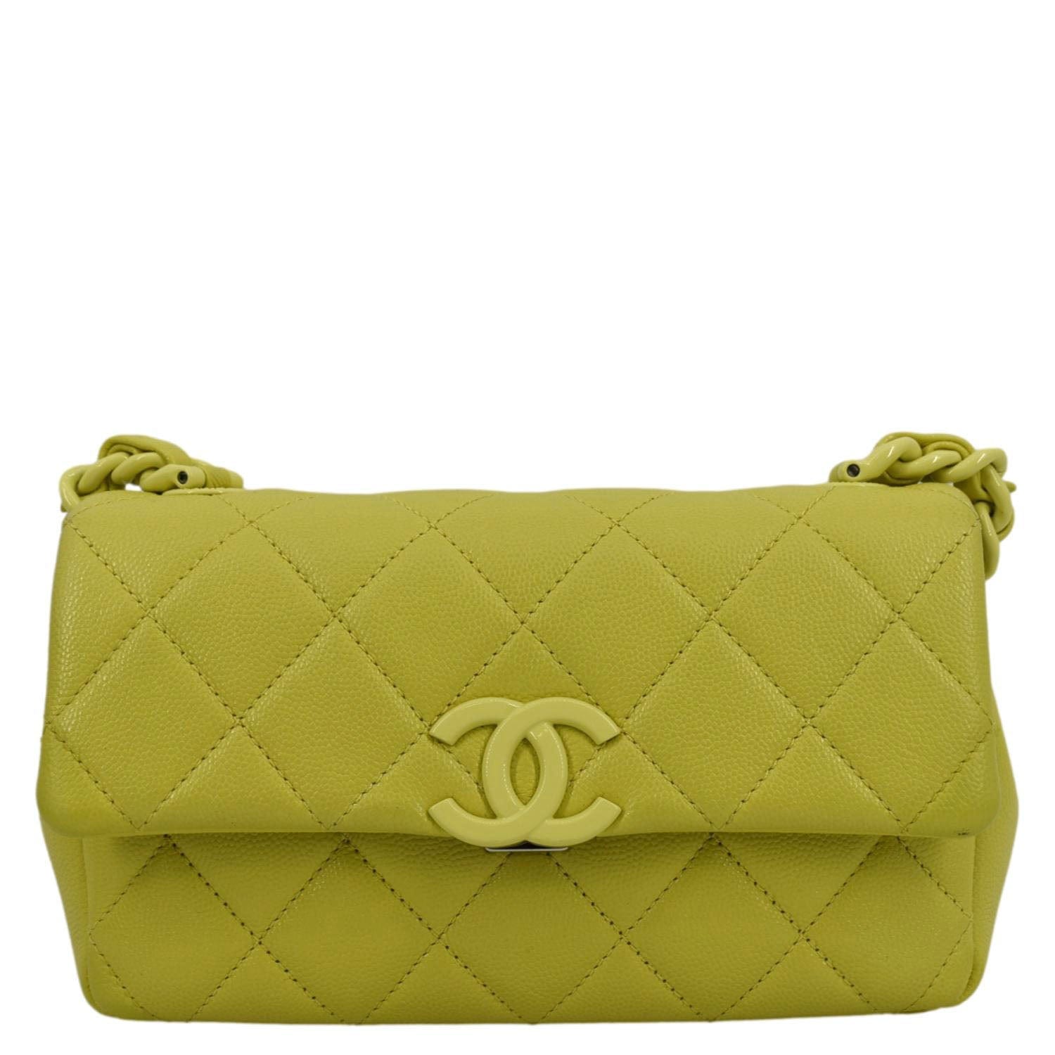 Chanel My Everything Caviar Quilted Flap Leather Yellow Travel Bag
