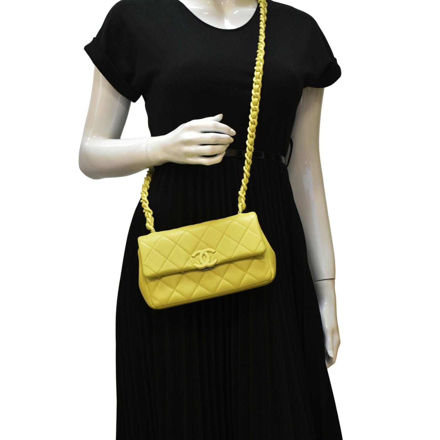 Chanel My Everything Caviar Quilted Flap Leather Yellow Travel Bag