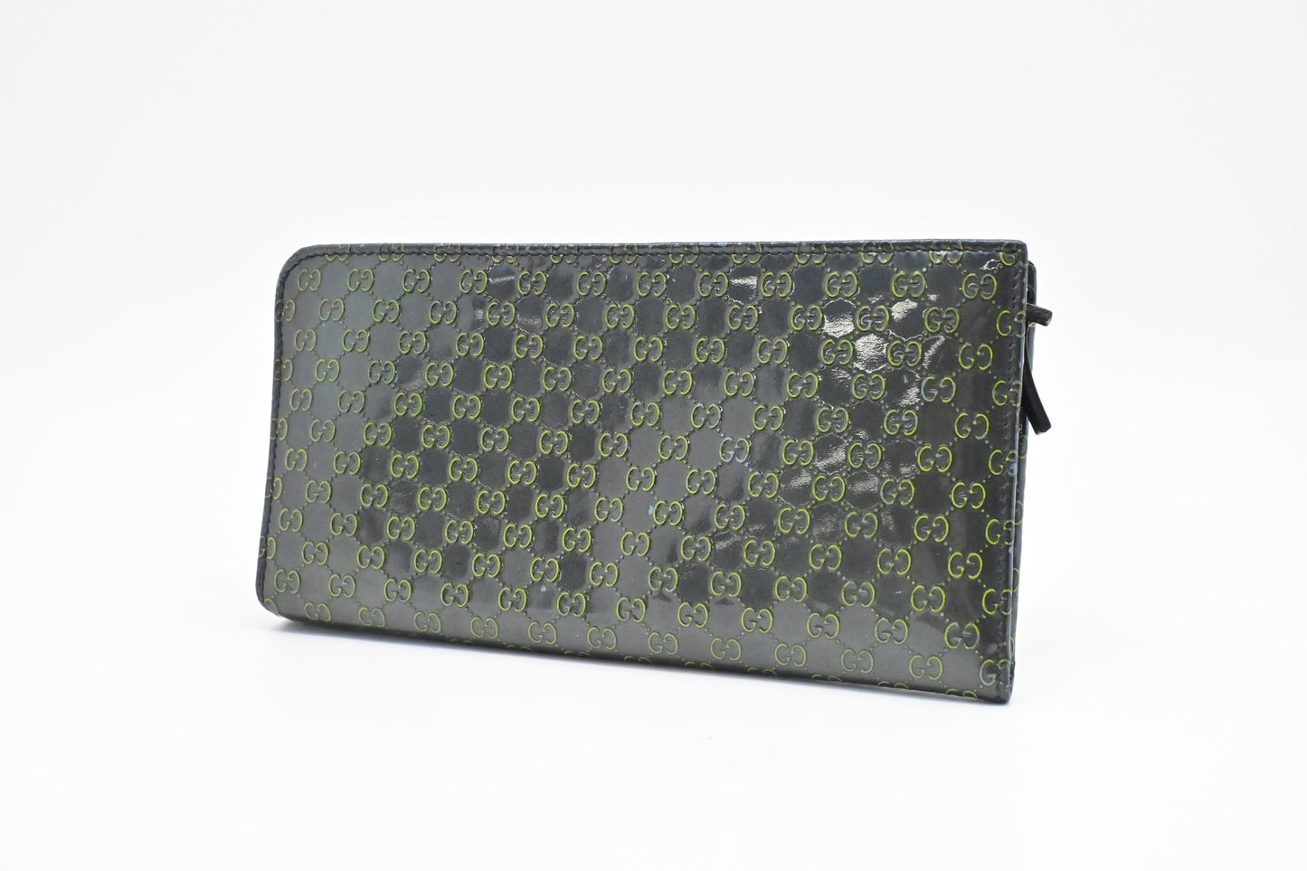 Gucci Long Zippy Guccissima Leather Patent Blue Green Wallet Case