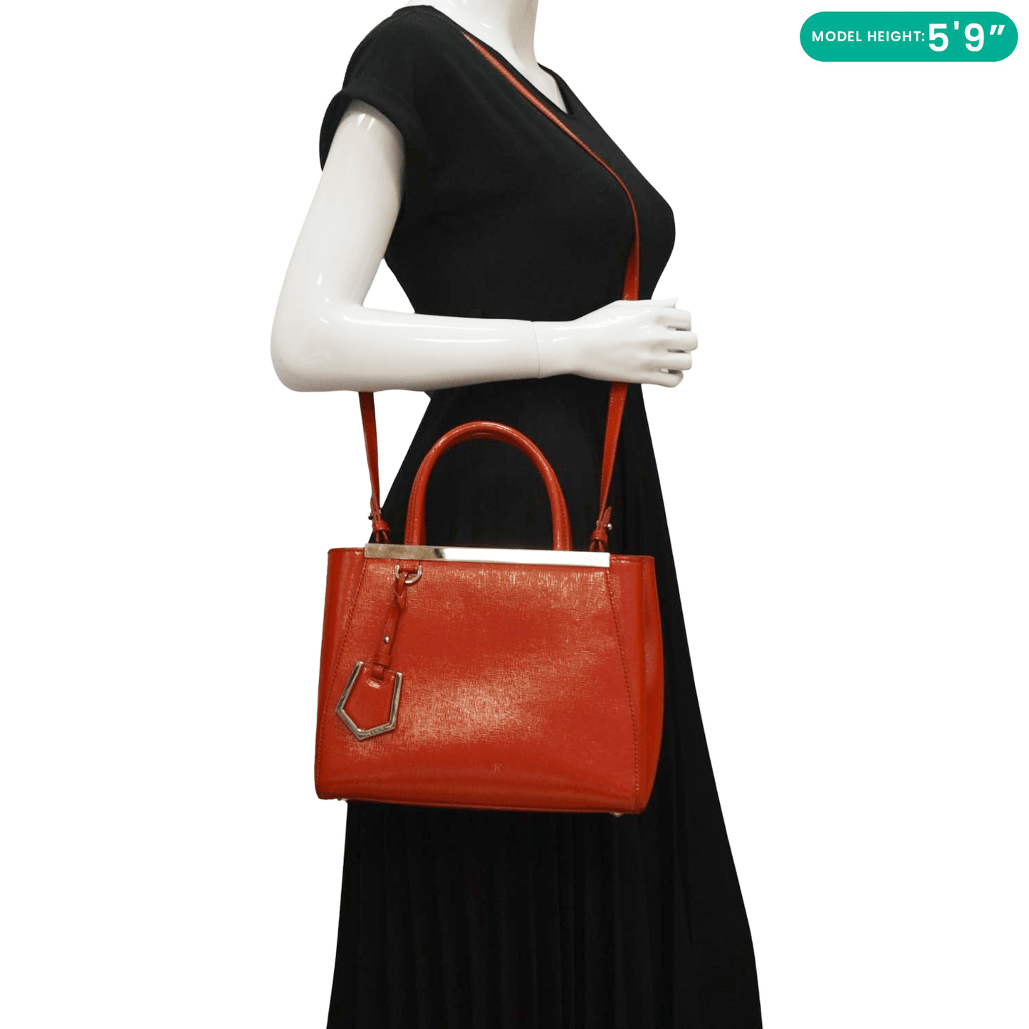 Fendi Petite 2Jours Elite Tote Shoulder Bag Leather Vitello Red