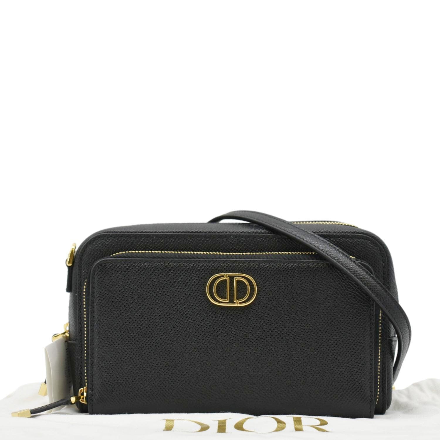 Dior Caro Grained Double Pouch Crossbody Bag Leather Black