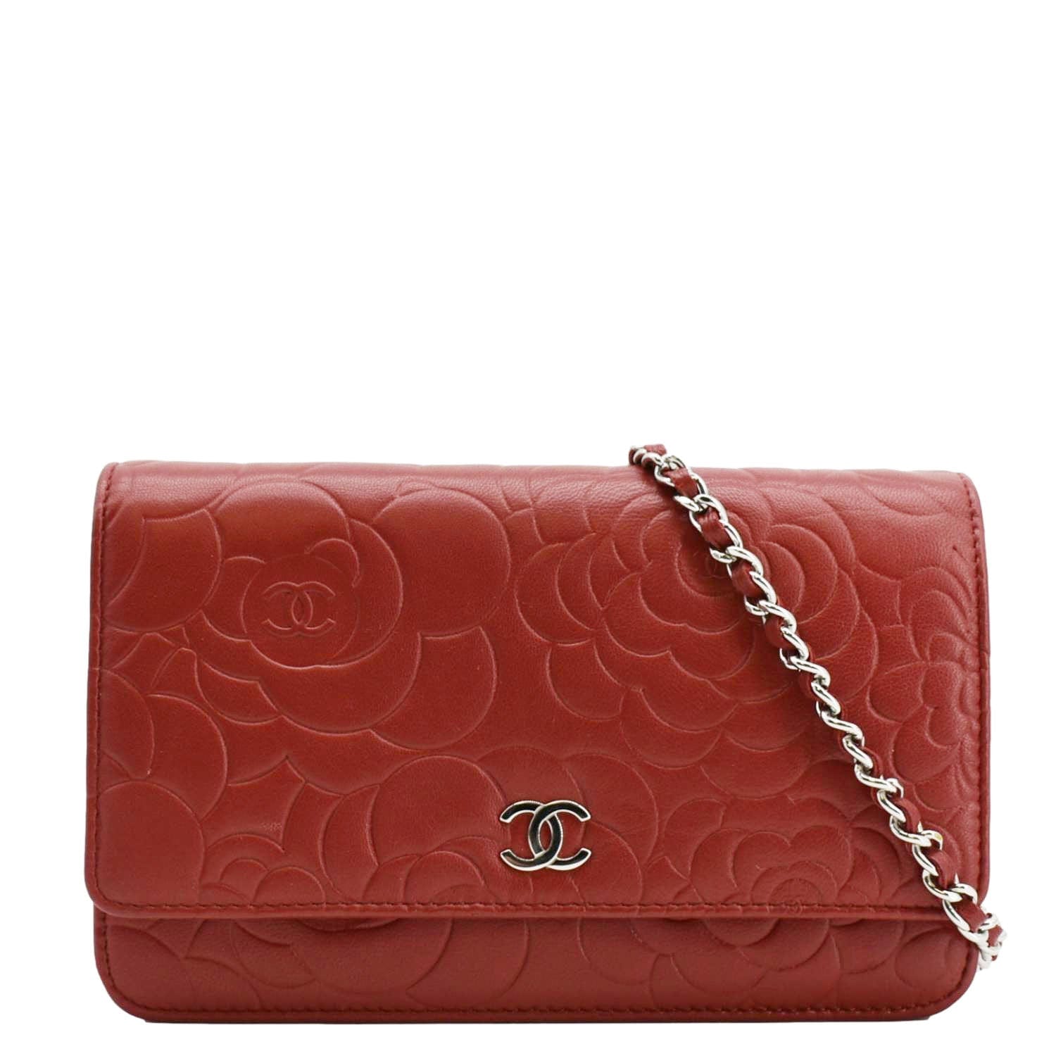 Chanel Camellia On Leather Red Wallet Case Chain 3