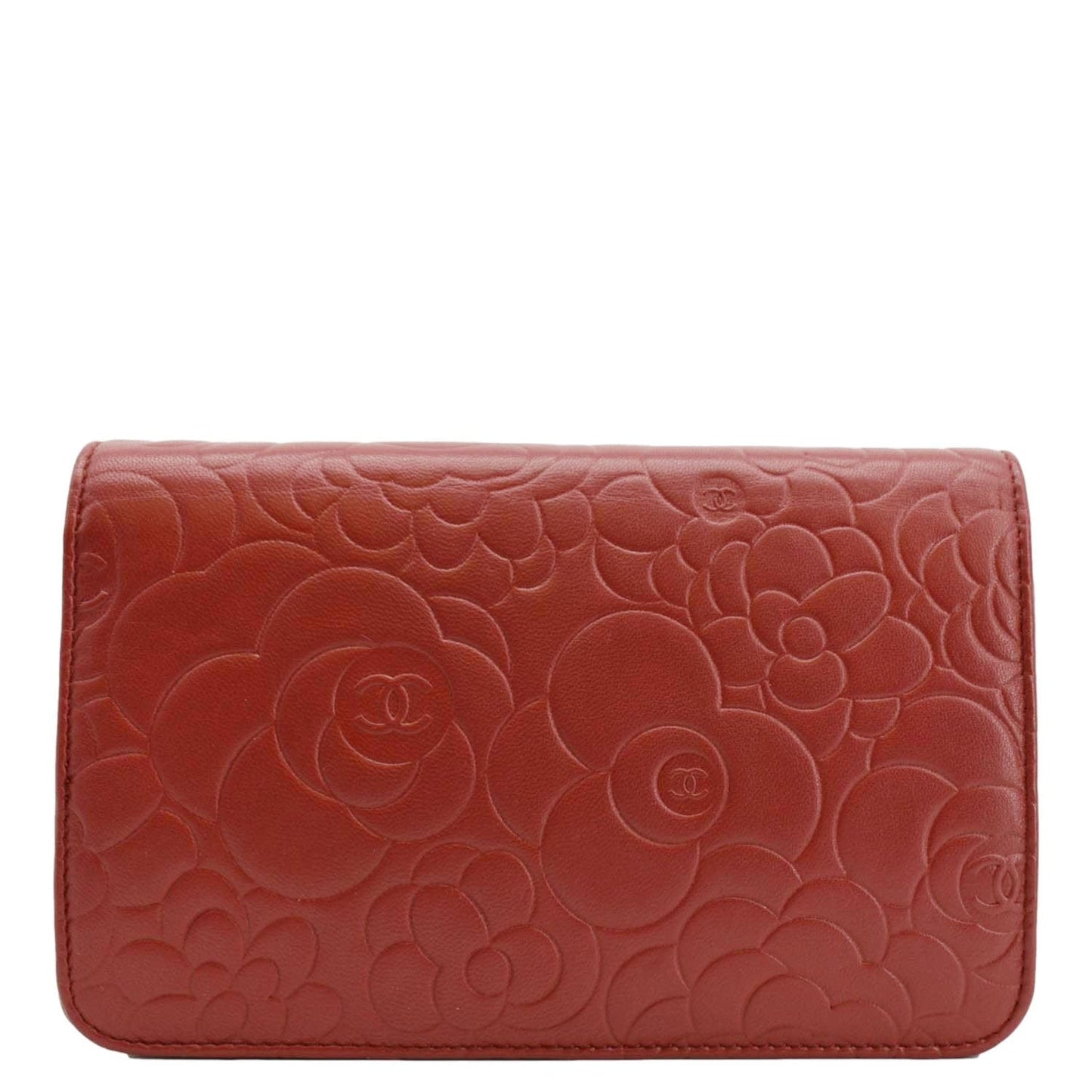 Chanel Camellia On Leather Red Wallet Case Chain 3