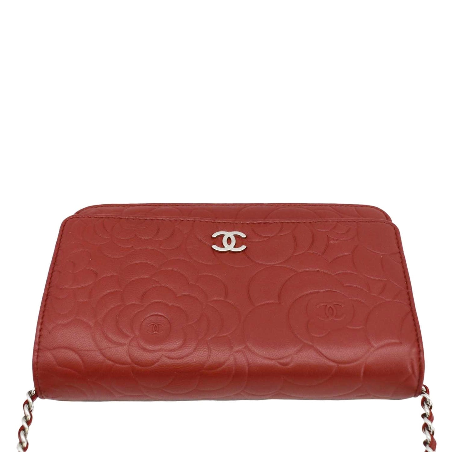 Chanel Camellia Wallet On Chain Leather Crossbody Bag Red