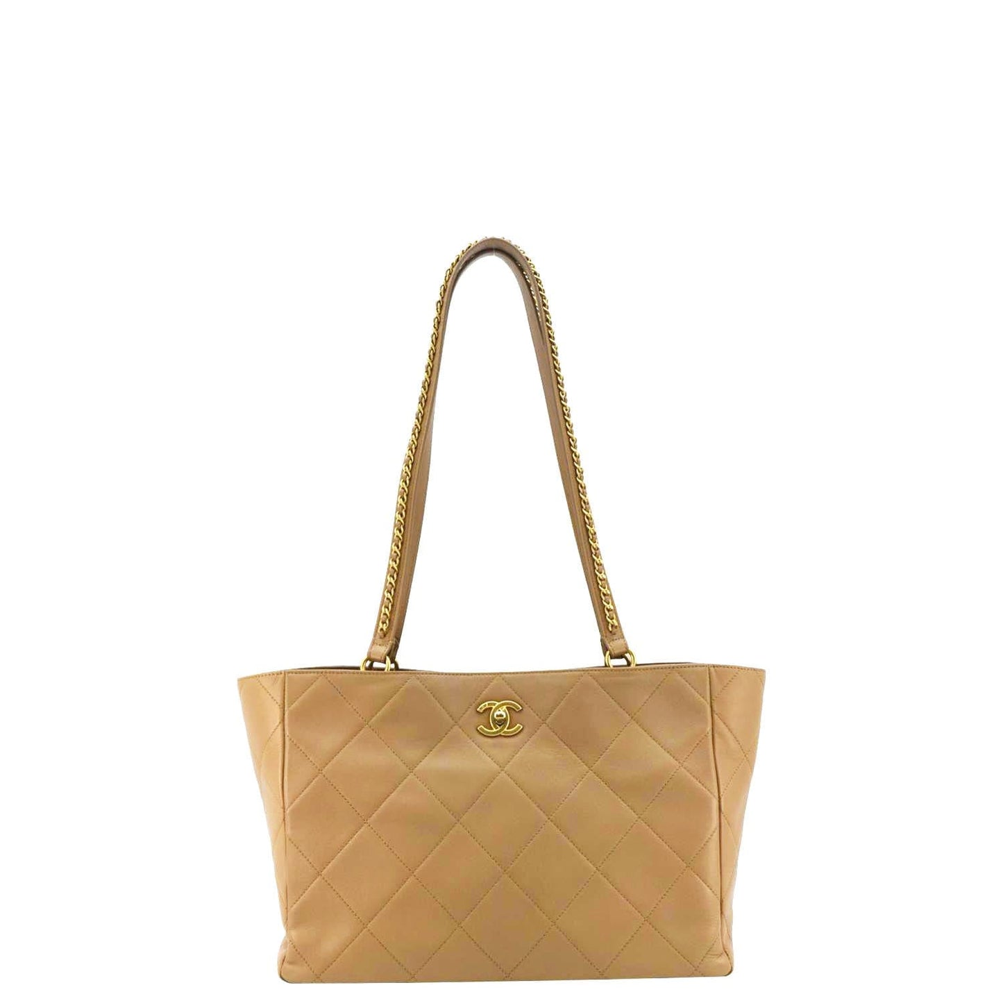 Chanel Quilted Shopping Leather Beige Travel Bag