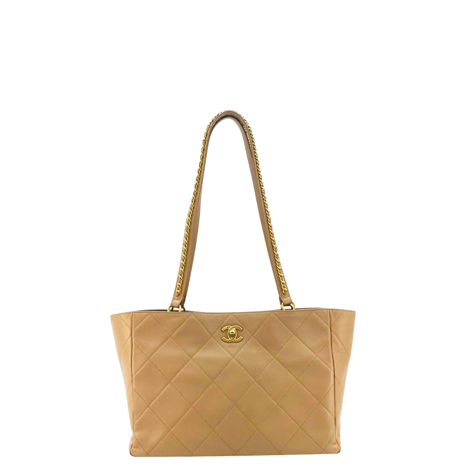 Chanel Quilted Shopping Leather Beige Travel Bag