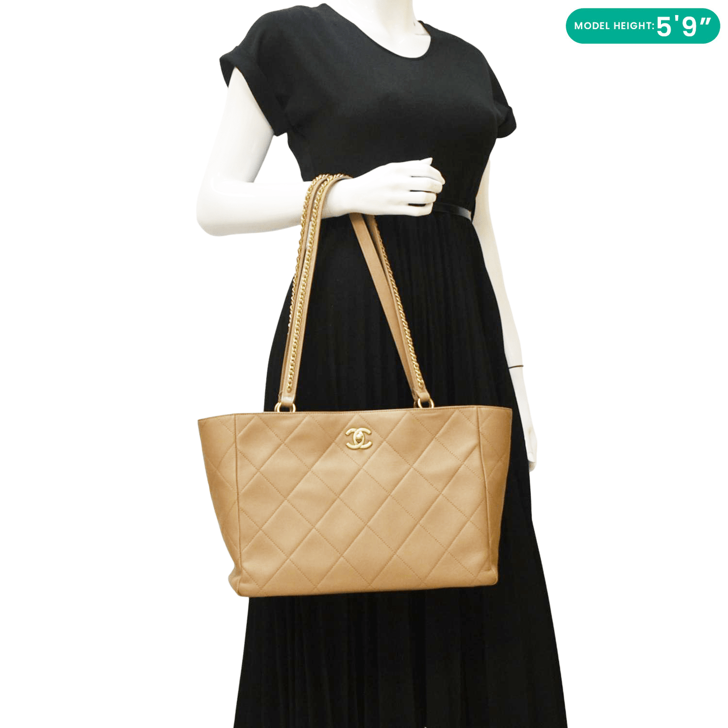 Chanel Quilted Leather Shopping Tote Bag Beige
