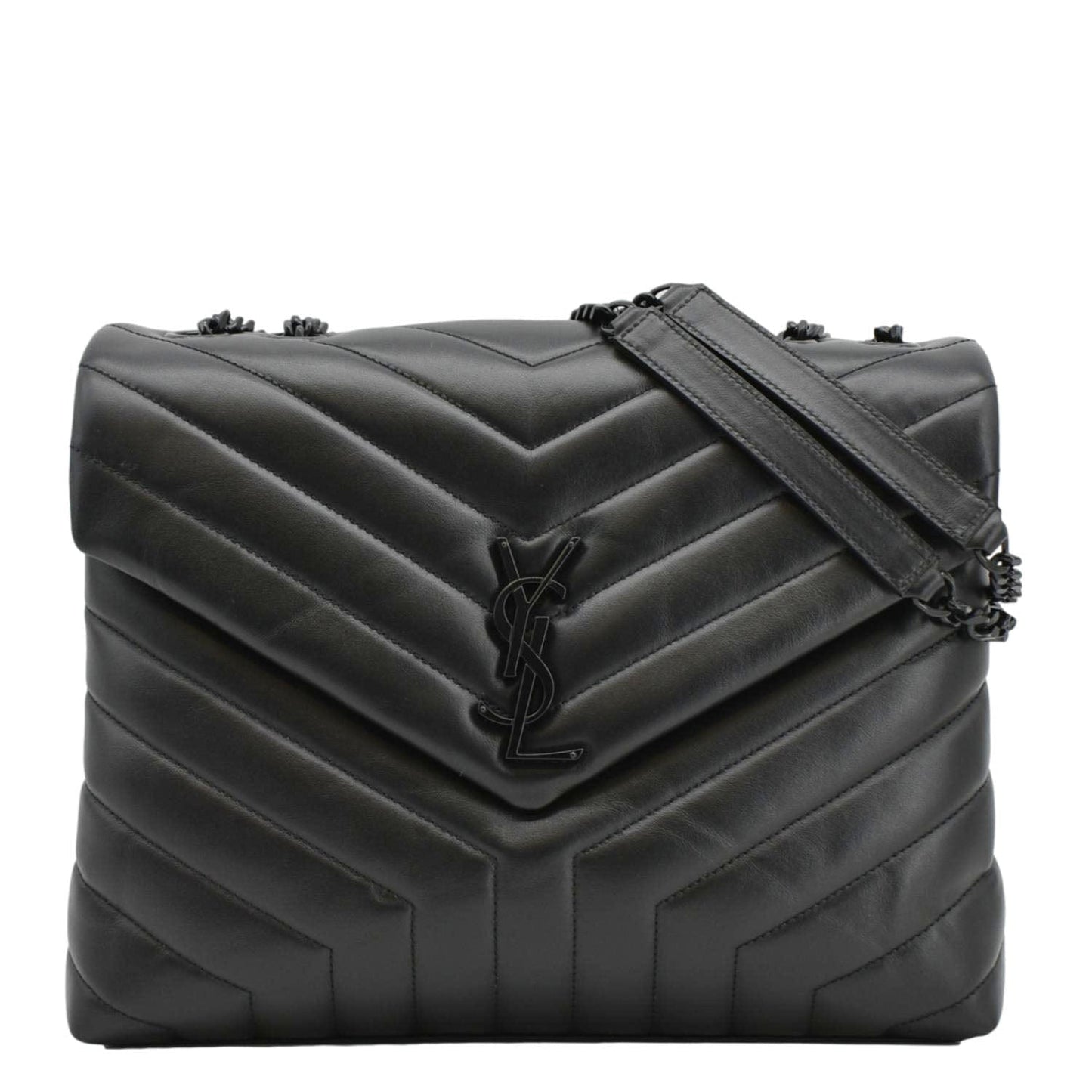 YSL Saint Laurent Yves Loulou Crossbody Bag Leather Quilted Black Laurent Loulou Black