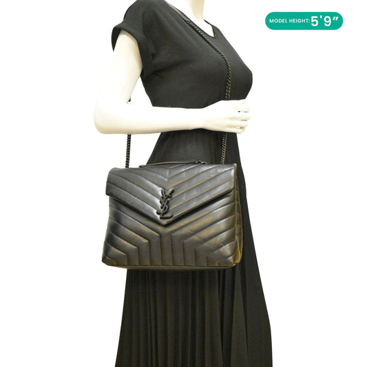 YSL Saint Laurent Yves Loulou Crossbody Bag Leather Quilted Black Laurent Loulou Black