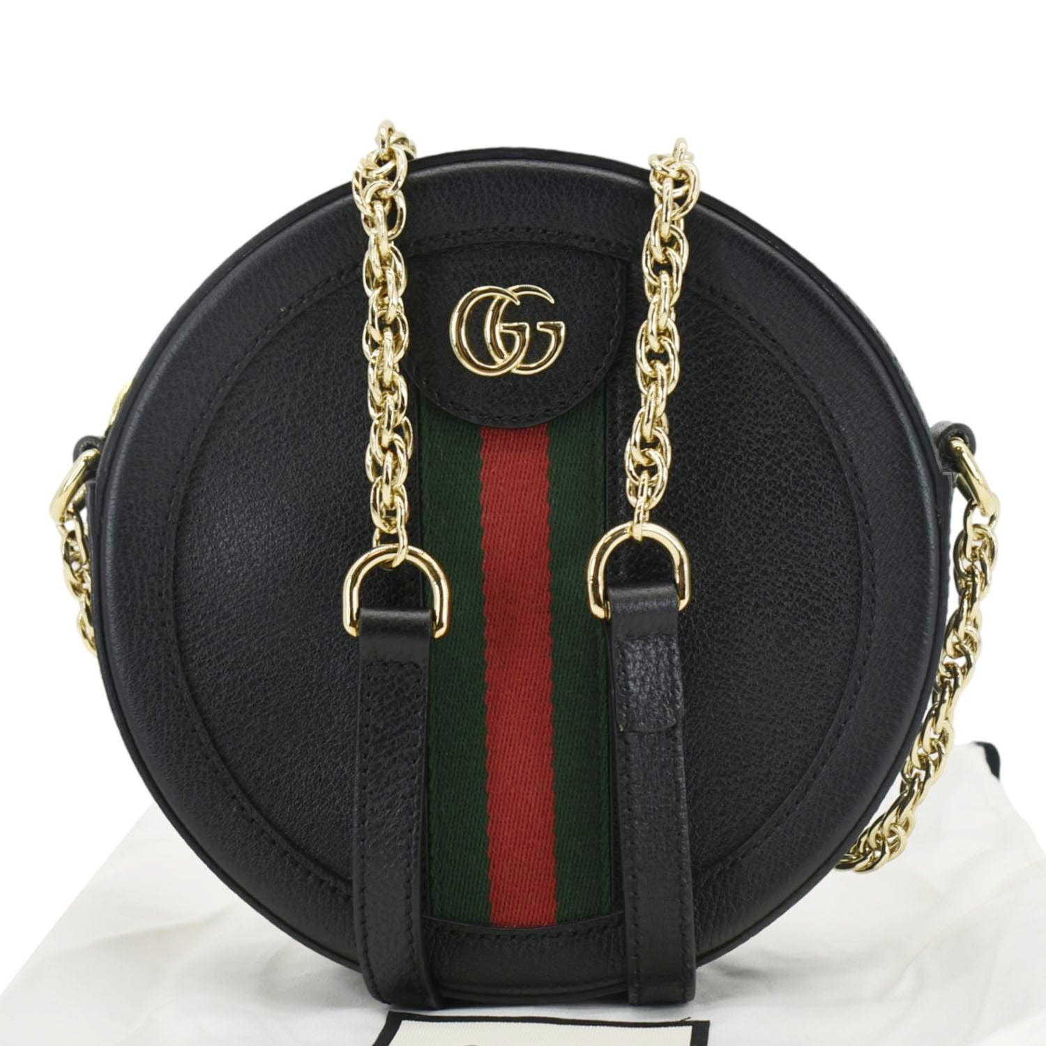 Gucci Ophidia Round Web Crossbody Bag Leather Black