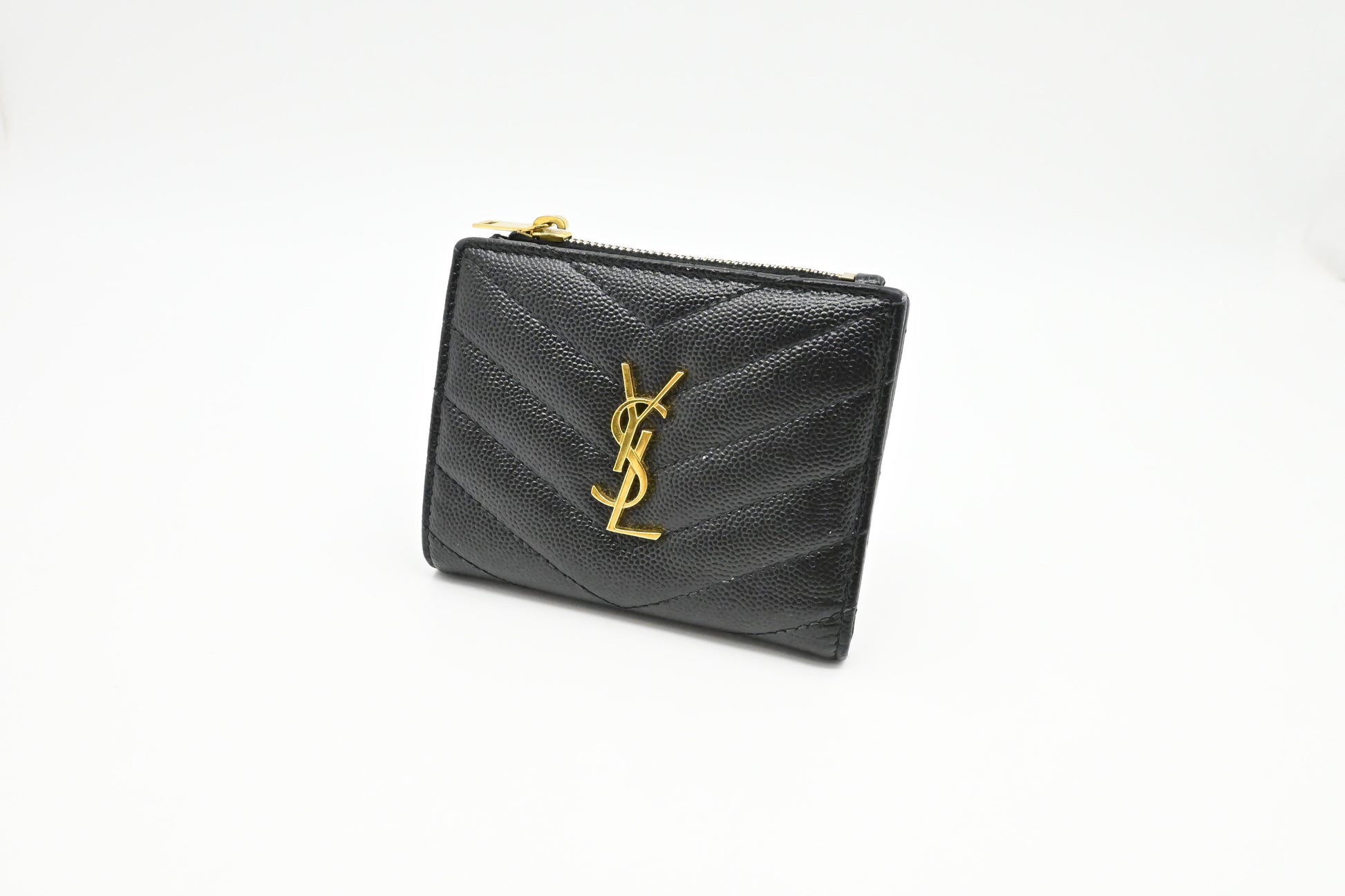 YSL Saint Laurent Compact Wallet In Pebbled Bag Leather Black Bucket Bag