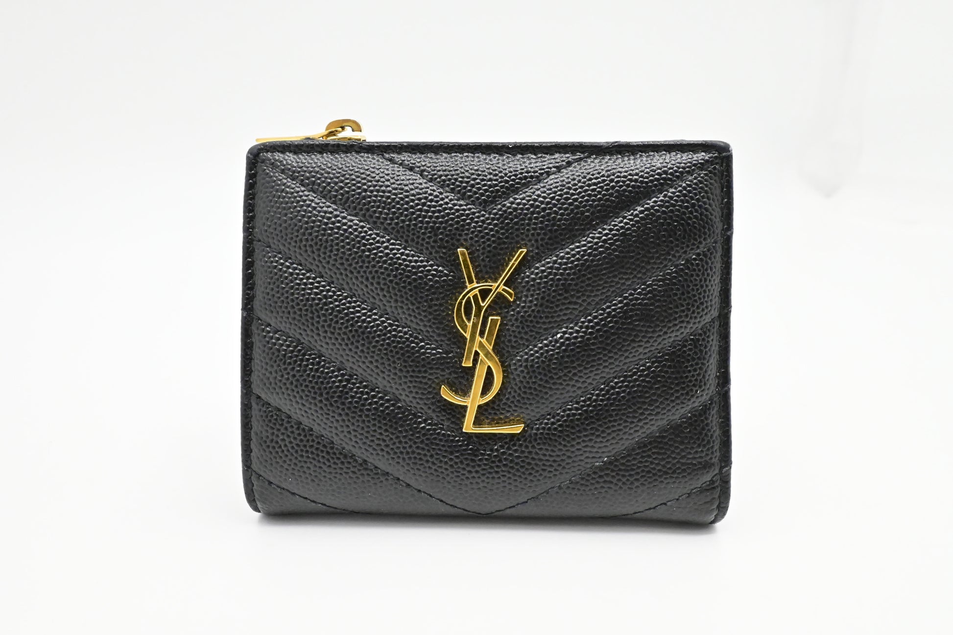YSL Saint Laurent Compact Wallet In Pebbled Bag Leather Black Bucket Bag