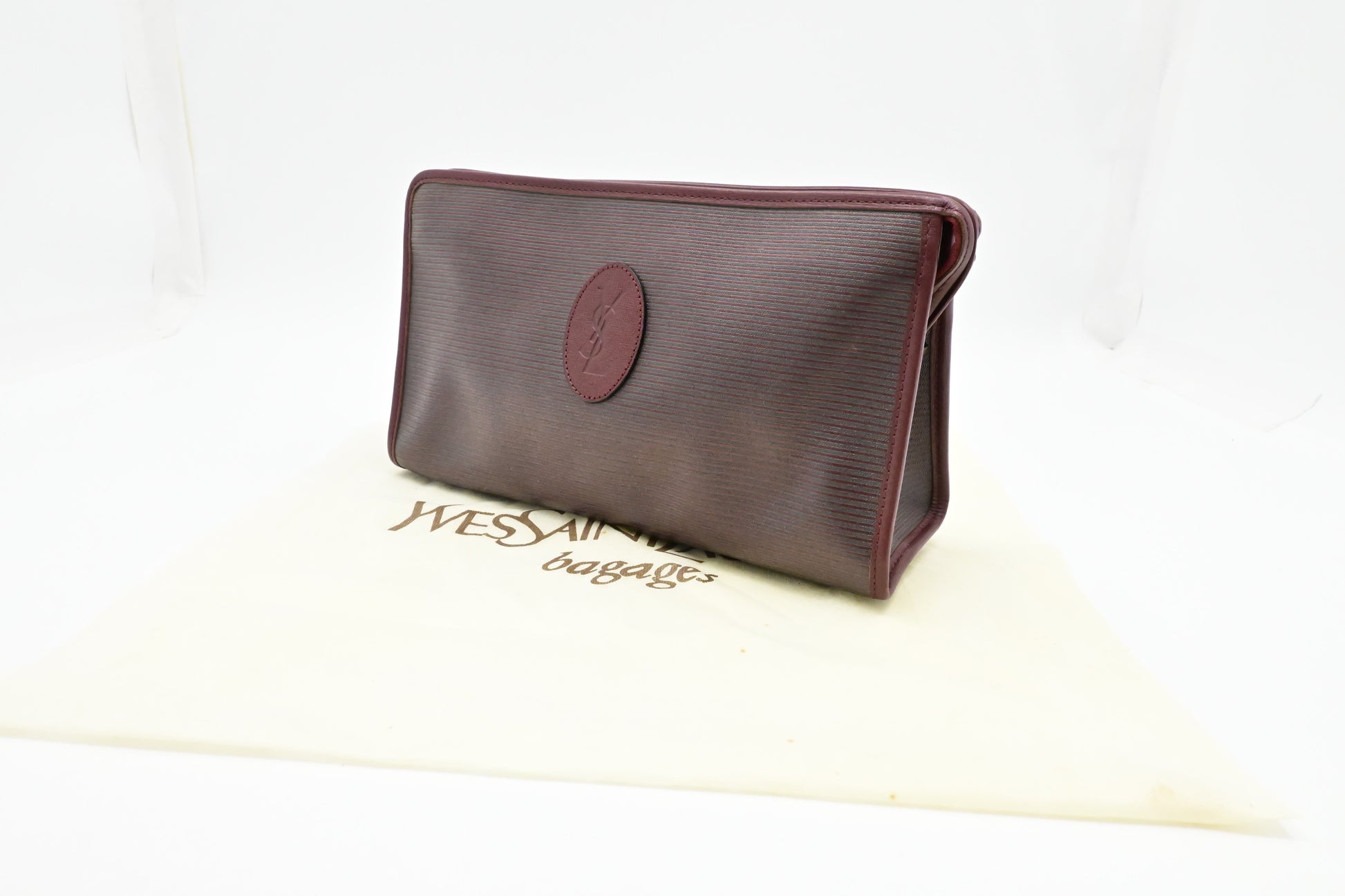 YSL Saint Laurent Clutch In Burgundy Coated Canvas Clutch Bag