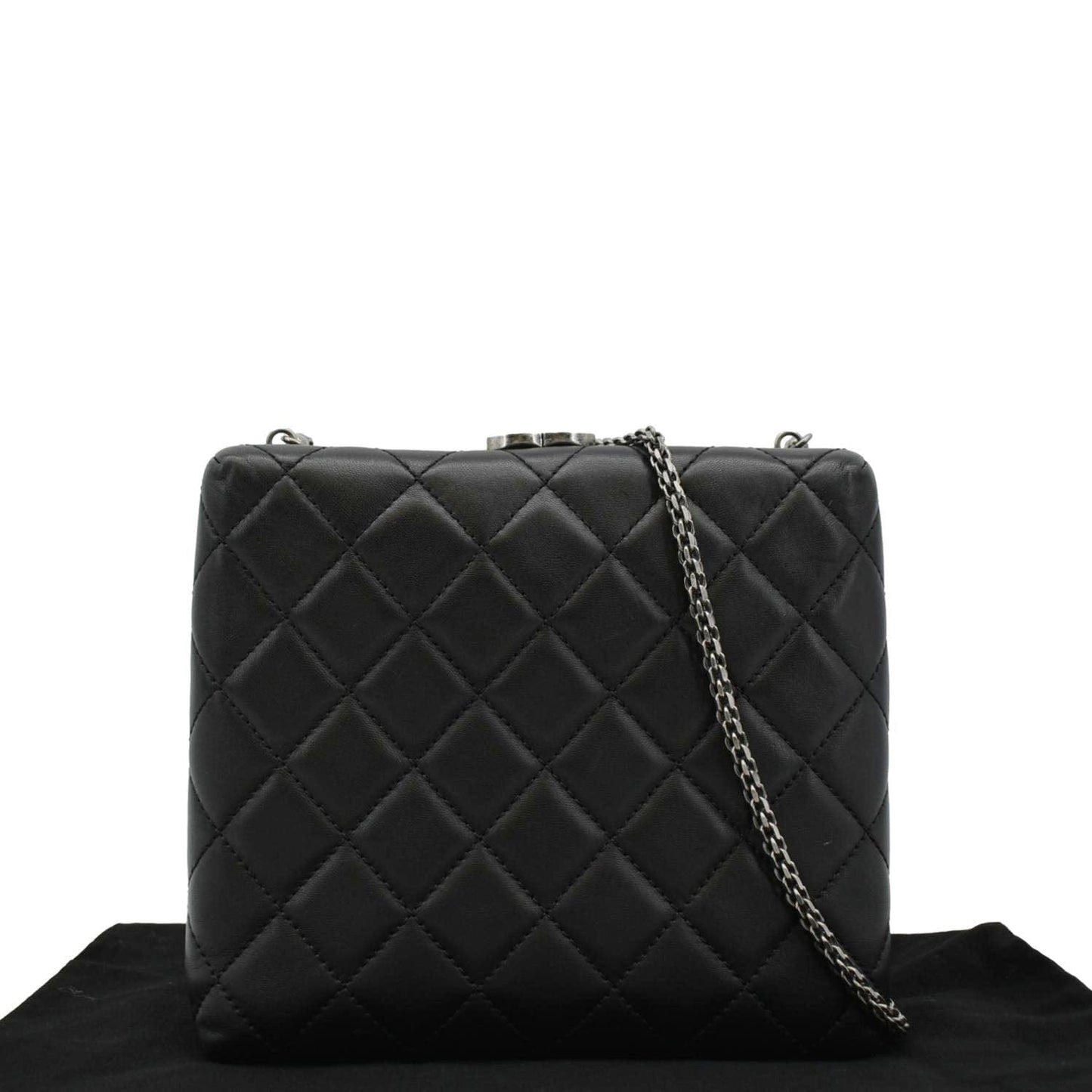 Chanel CC Kisslock Box Leather Lambskin Black Travel Bag