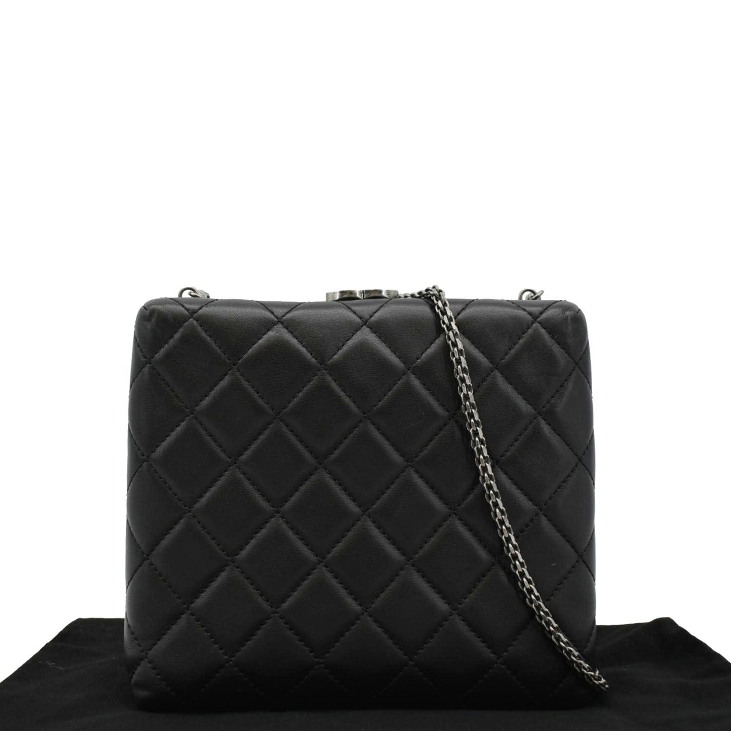 Chanel CC Kisslock Box Leather Lambskin Black Travel Bag
