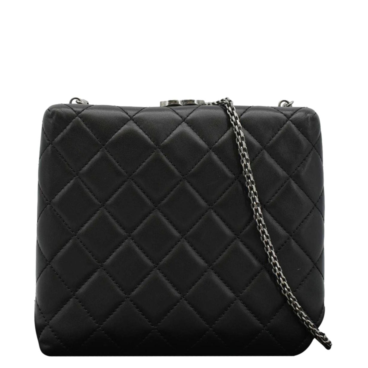 Chanel CC Kisslock Box Leather Lambskin Black Travel Bag