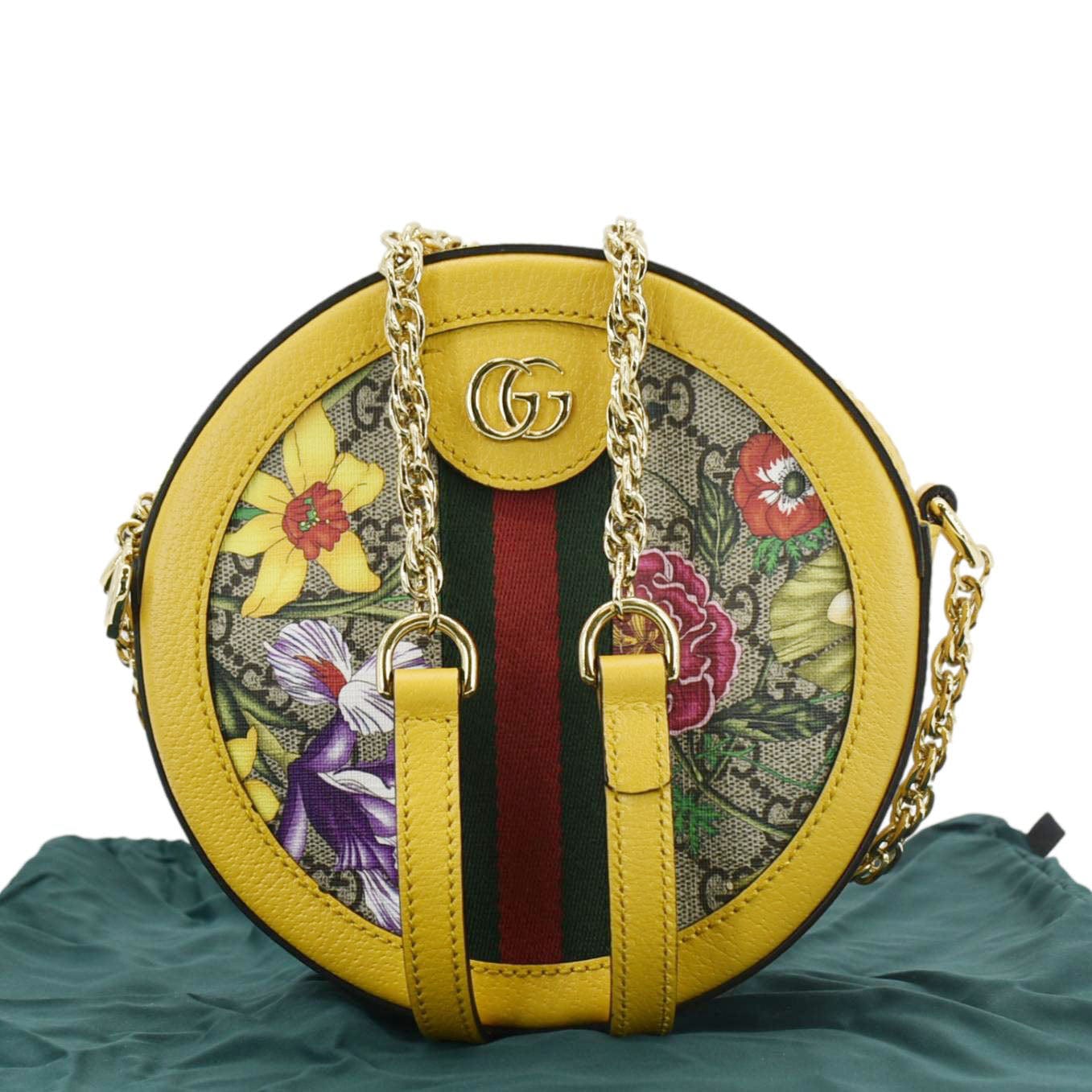 Gucci Ophidia Flora Round Supreme Web Crossbody Bag Monogram Mini