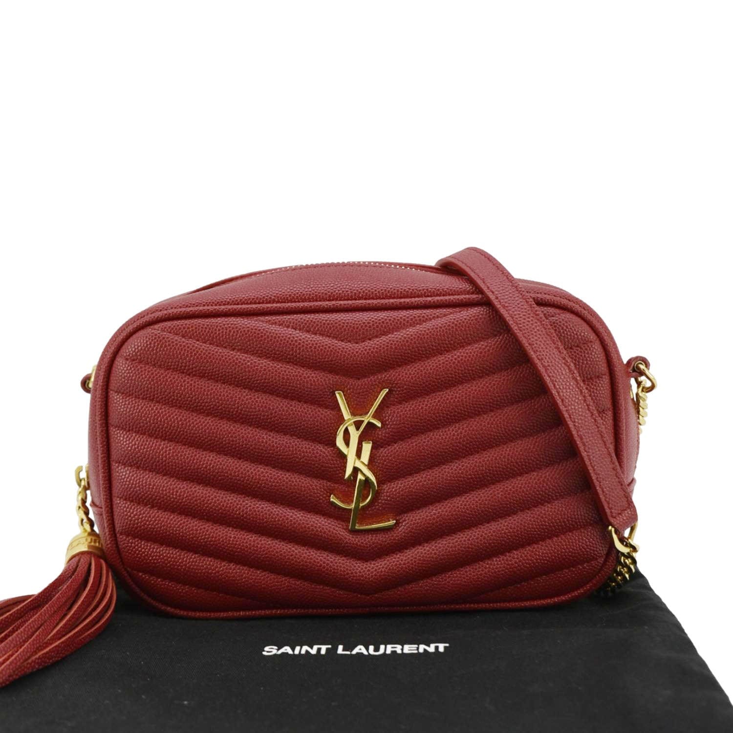 YSL Saint Laurent Yves Lou Camera Crossbody Bag Leather Quilted Red