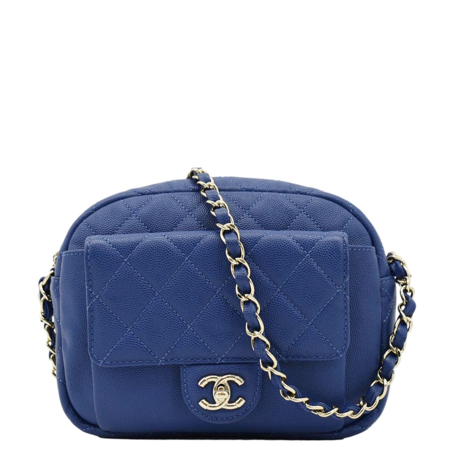 Chanel CC Day Camera Caviar Leather Blue Travel Bag