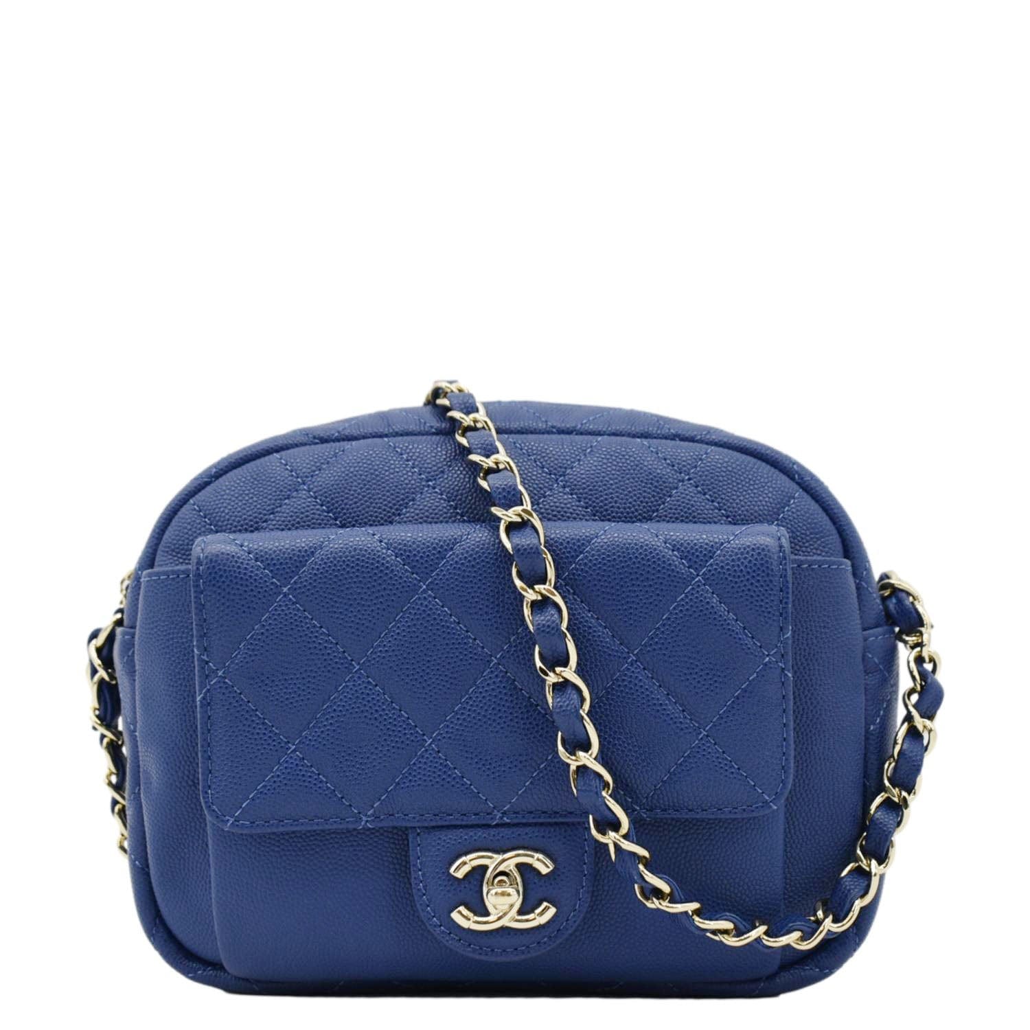 Chanel CC Day Camera Caviar Leather Blue Travel Bag