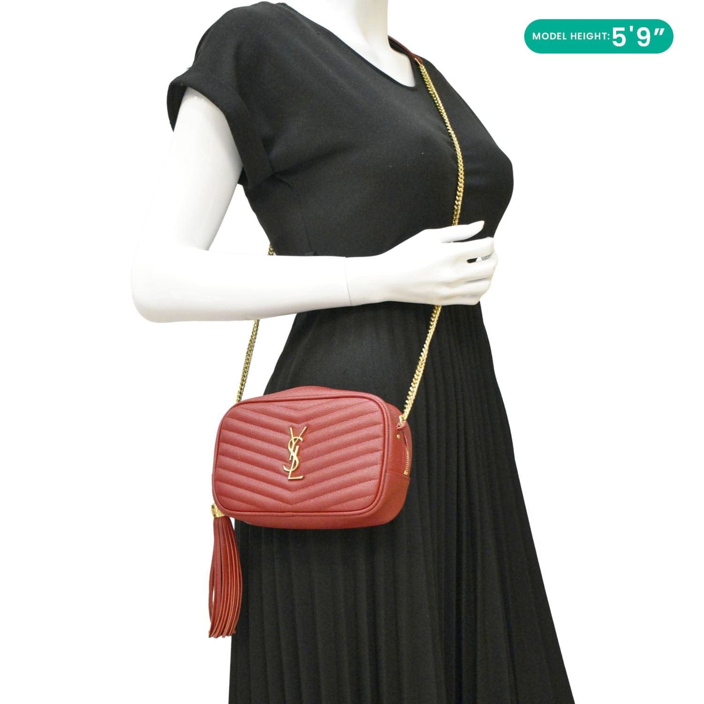 YSL Saint Laurent Yves Lou Camera Crossbody Bag Leather Quilted Red