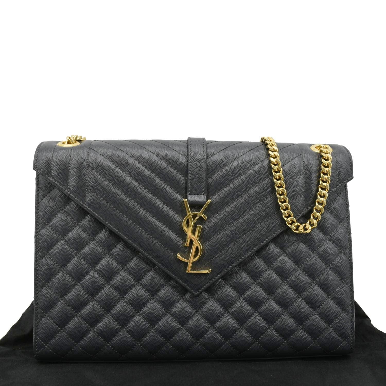 YSL Saint Laurent Yves Envelope Chevron Shoulder Bag Dark Grey Leather Gray Large