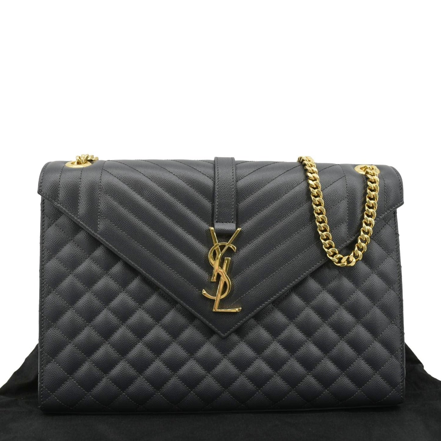 YSL Saint Laurent Saint Envelope Chevron Shoulder Bag Dark Grey Leather Large